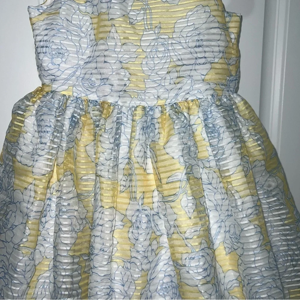 Janie and Jack Yellow and White Striped Floral Dress Size 7